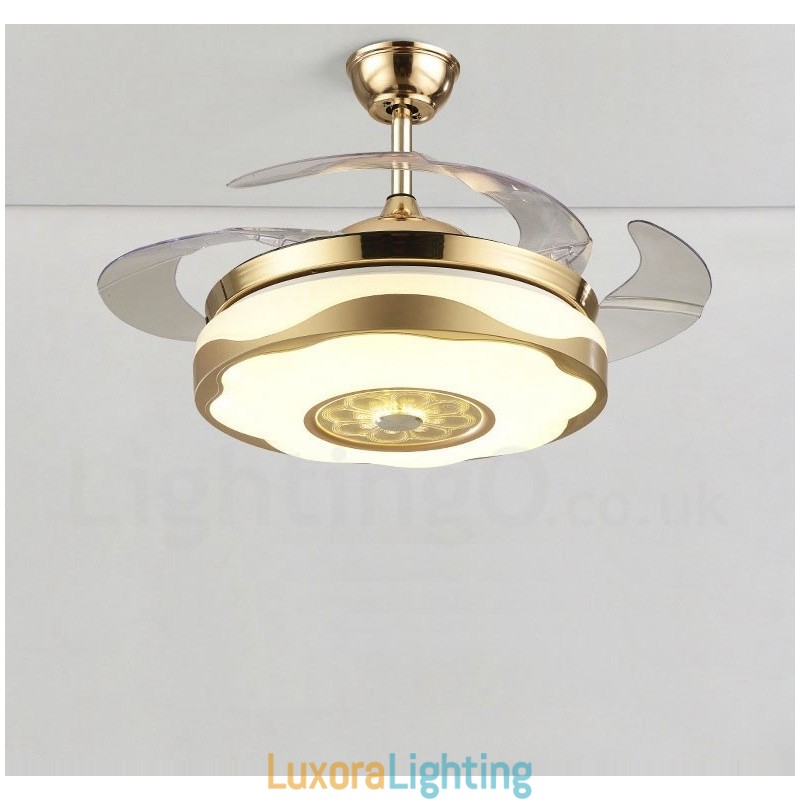 Designer Touch Decorative 108CM (42") 91CM(36") Modern Contemporary Remote Control Gold Colour Ceiling Fan Light with Acrylic Shade Mute Pure Copper Motor