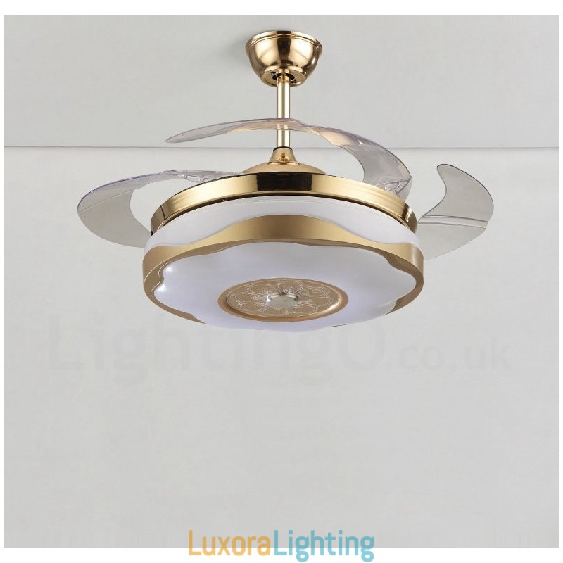Designer Touch Decorative 108CM (42") 91CM(36") Modern Contemporary Remote Control Gold Colour Ceiling Fan Light with Acrylic Shade Mute Pure Copper Motor