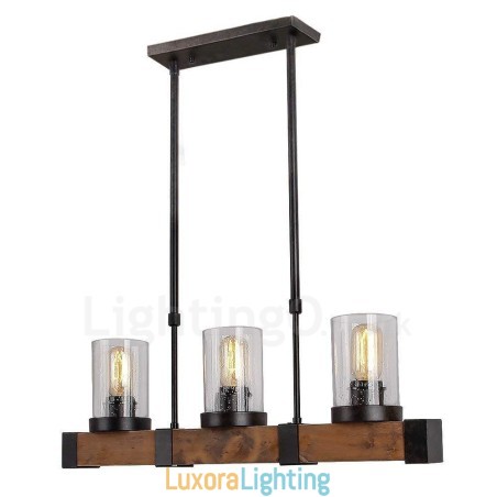 Designer Touch Decorative 3 Light Vintage Wooden Chandelier Industrial Wind Loft Wood Linear Pendant Lighting