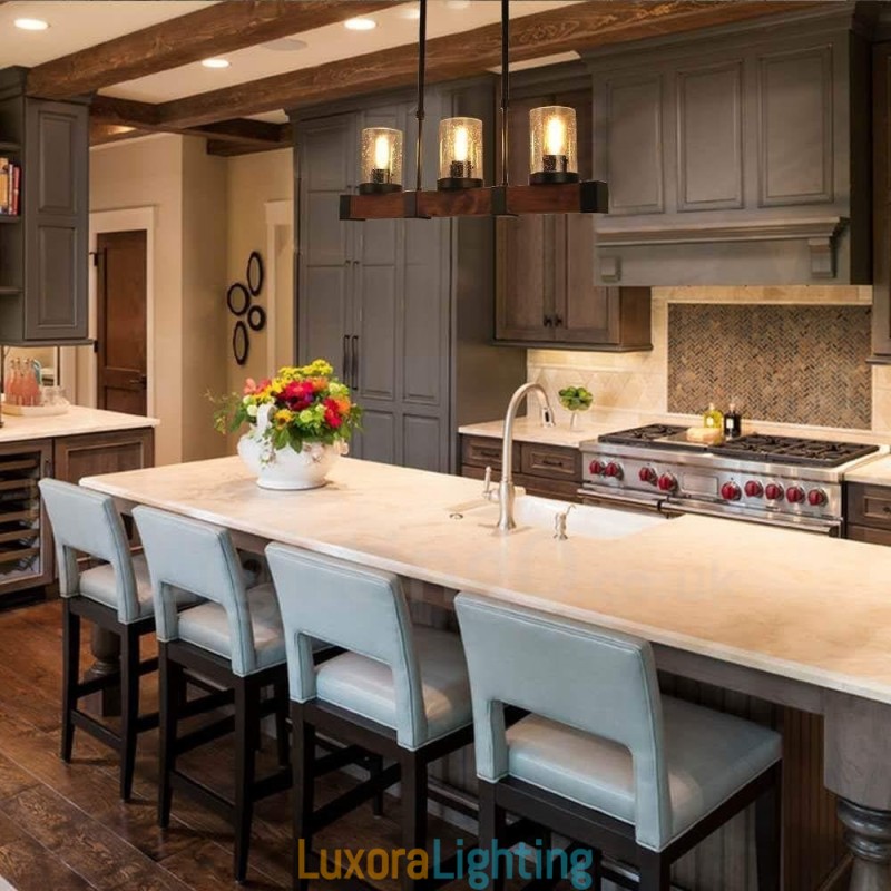 Designer Touch Decorative 3 Light Vintage Wooden Chandelier Industrial Wind Loft Wood Linear Pendant Lighting