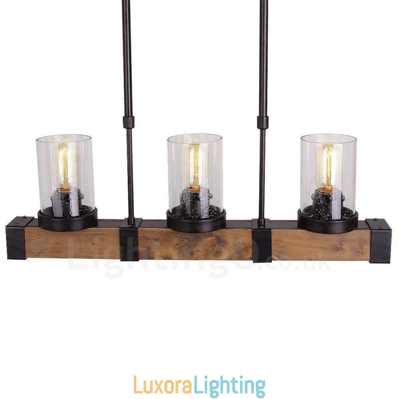 Designer Touch Decorative 3 Light Vintage Wooden Chandelier Industrial Wind Loft Wood Linear Pendant Lighting