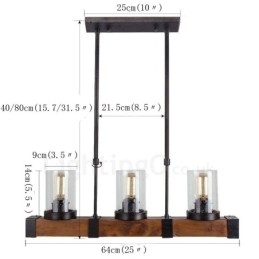 Designer Touch Decorative 3 Light Vintage Wooden Chandelier Industrial Wind Loft Wood Linear Pendant Lighting