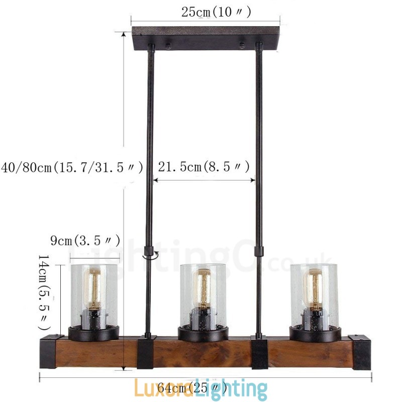 Designer Touch Decorative 3 Light Vintage Wooden Chandelier Industrial Wind Loft Wood Linear Pendant Lighting