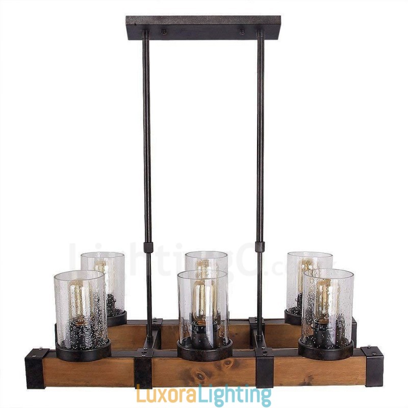 Designer Touch Decorative 6 Light Vintage Wooden Chandelier Industrial Wind Loft Wood Linear Pendant Lighting