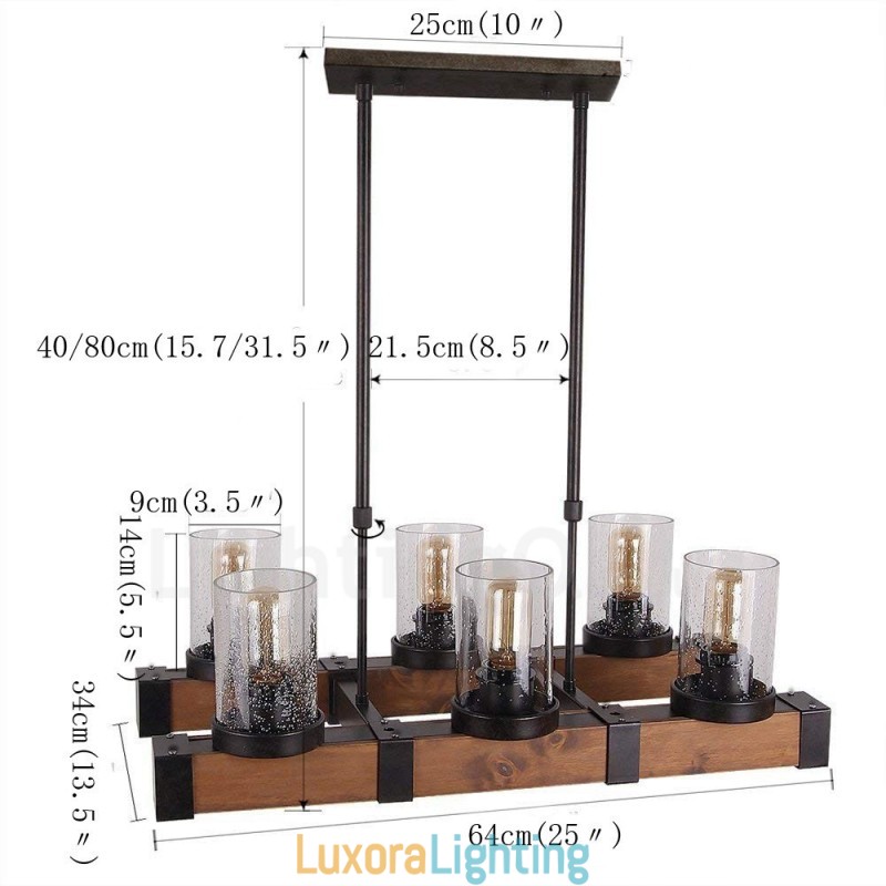 Designer Touch Decorative 6 Light Vintage Wooden Chandelier Industrial Wind Loft Wood Linear Pendant Lighting