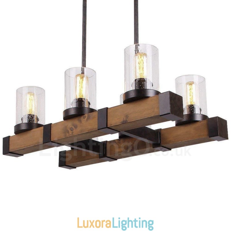 Designer Touch Decorative 6 Light Vintage Wooden Chandelier Industrial Wind Loft Wood Linear Pendant Lighting