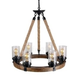 Designer Touch Decorative 6 Light Ring Vintage Wooden Chandelier Industrial Wind Loft Wood Linear Pendant Lighting