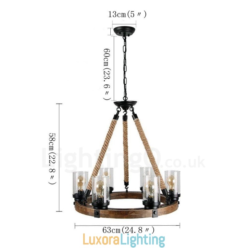 Designer Touch Decorative 6 Light Ring Vintage Wooden Chandelier Industrial Wind Loft Wood Linear Pendant Lighting
