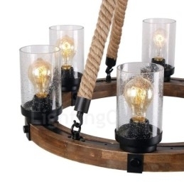 Designer Touch Decorative 6 Light Ring Vintage Wooden Chandelier Industrial Wind Loft Wood Linear Pendant Lighting