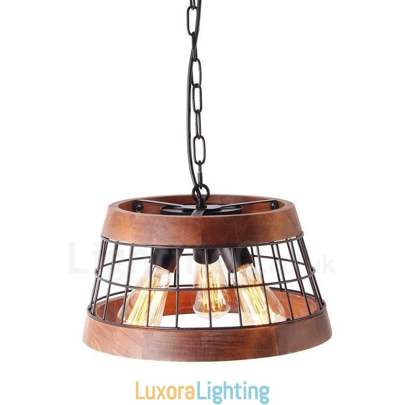 Designer Touch Decorative 3 Light Ring Vintage Wooden Chandelier Industrial Wind Loft Wood Linear Pendant Lighting