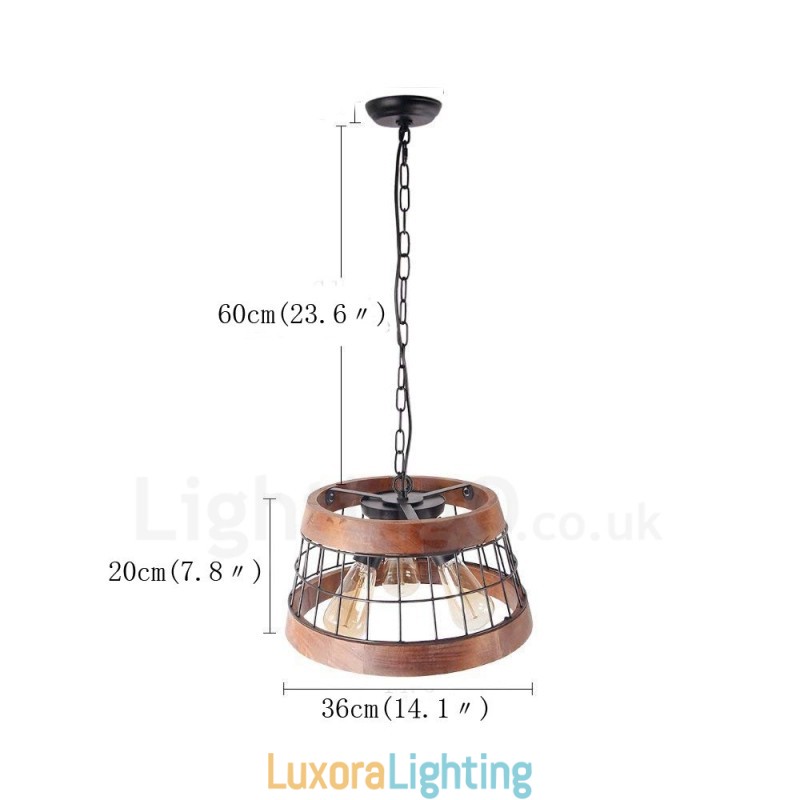 Designer Touch Decorative 3 Light Ring Vintage Wooden Chandelier Industrial Wind Loft Wood Linear Pendant Lighting