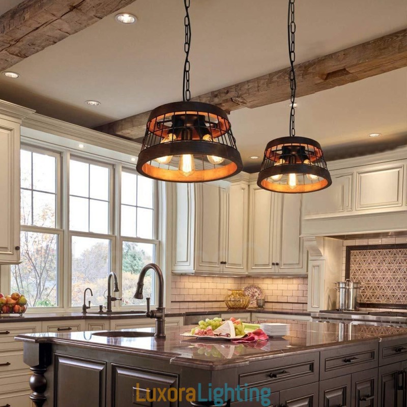 Designer Touch Decorative 3 Light Ring Vintage Wooden Chandelier Industrial Wind Loft Wood Linear Pendant Lighting