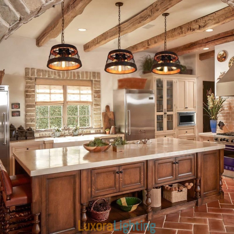 Designer Touch Decorative 3 Light Ring Vintage Wooden Chandelier Industrial Wind Loft Wood Linear Pendant Lighting