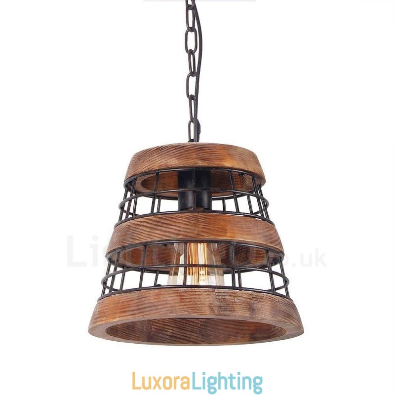 Designer Touch Decorative 1 Light Ring Vintage Wooden Chandelier Industrial Wind Loft Wood Linear Pendant Lighting