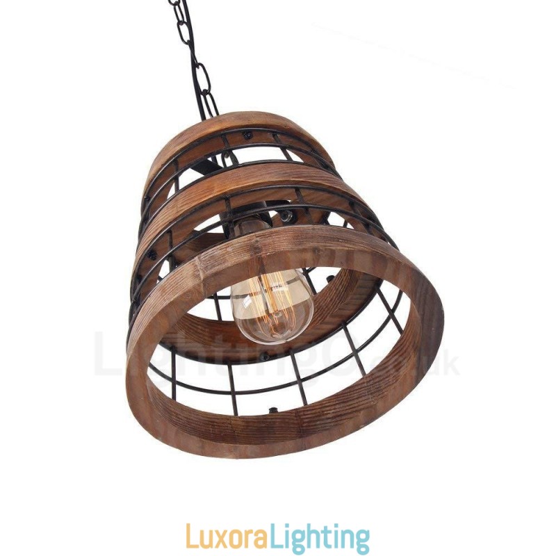 Designer Touch Decorative 1 Light Ring Vintage Wooden Chandelier Industrial Wind Loft Wood Linear Pendant Lighting