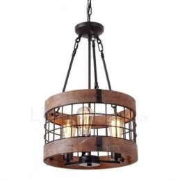 Designer Touch Decorative 3 Light Drum Vintage Wooden Chandelier Industrial Wind Loft Wood Linear Pendant Lighting