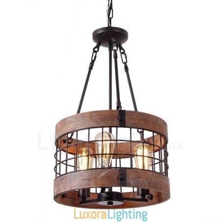 Designer Touch Decorative 3 Light Drum Vintage Wooden Chandelier Industrial Wind Loft Wood Linear Pendant Lighting