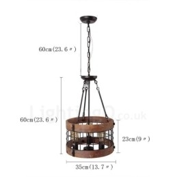 Designer Touch Decorative 3 Light Drum Vintage Wooden Chandelier Industrial Wind Loft Wood Linear Pendant Lighting