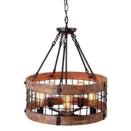Designer Touch Decorative 5 Light Drum Vintage Wooden Chandelier Industrial Wind Loft Wood Linear Pendant Lighting