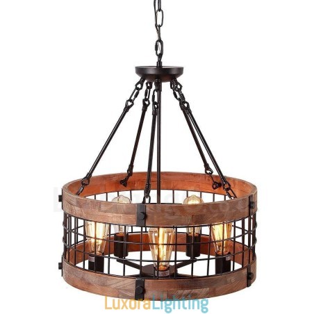 Designer Touch Decorative 5 Light Drum Vintage Wooden Chandelier Industrial Wind Loft Wood Linear Pendant Lighting