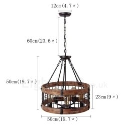 Designer Touch Decorative 5 Light Drum Vintage Wooden Chandelier Industrial Wind Loft Wood Linear Pendant Lighting