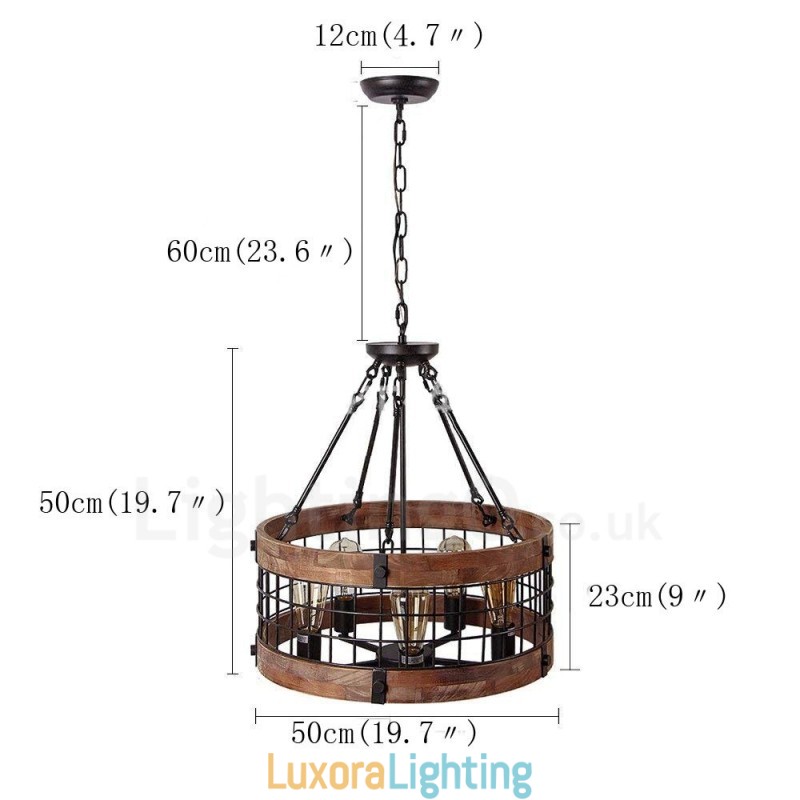 Designer Touch Decorative 5 Light Drum Vintage Wooden Chandelier Industrial Wind Loft Wood Linear Pendant Lighting