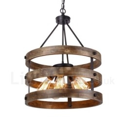 Designer Touch Decorative 5 Light Drum Vintage Wooden Chandelier Industrial Wind Loft Wood Linear Pendant Lighting