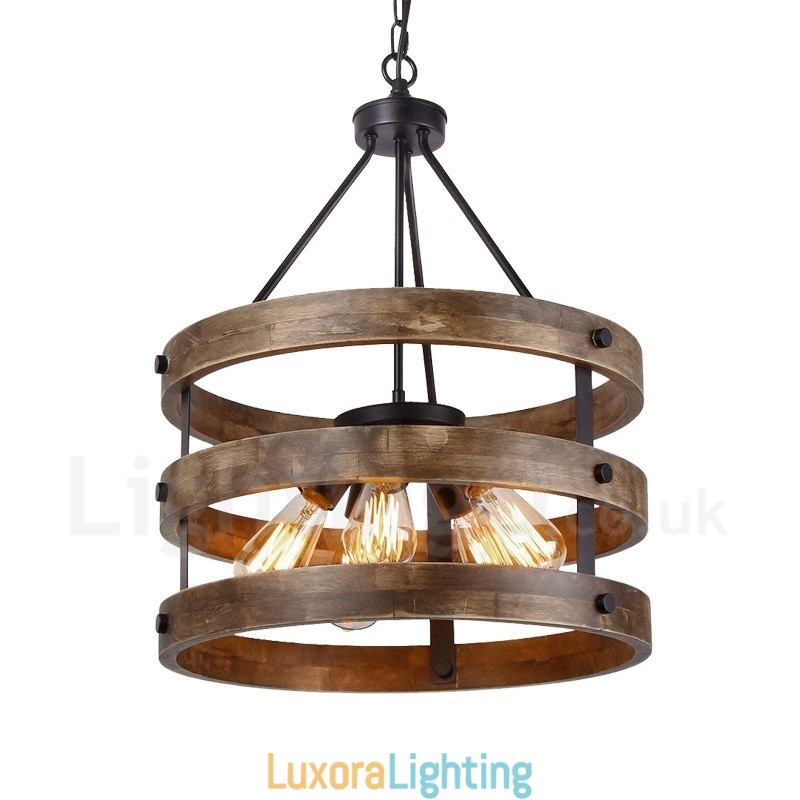 Designer Touch Decorative 5 Light Drum Vintage Wooden Chandelier Industrial Wind Loft Wood Linear Pendant Lighting