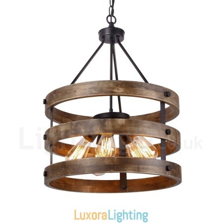 Designer Touch Decorative 5 Light Drum Vintage Wooden Chandelier Industrial Wind Loft Wood Linear Pendant Lighting