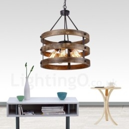 Designer Touch Decorative 5 Light Drum Vintage Wooden Chandelier Industrial Wind Loft Wood Linear Pendant Lighting