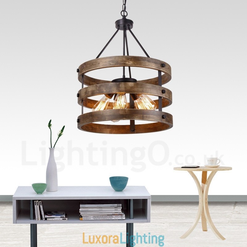 Designer Touch Decorative 5 Light Drum Vintage Wooden Chandelier Industrial Wind Loft Wood Linear Pendant Lighting