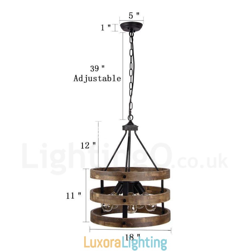 Designer Touch Decorative 5 Light Drum Vintage Wooden Chandelier Industrial Wind Loft Wood Linear Pendant Lighting