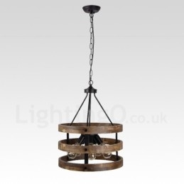 Designer Touch Decorative 5 Light Drum Vintage Wooden Chandelier Industrial Wind Loft Wood Linear Pendant Lighting