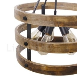 Designer Touch Decorative 5 Light Drum Vintage Wooden Chandelier Industrial Wind Loft Wood Linear Pendant Lighting