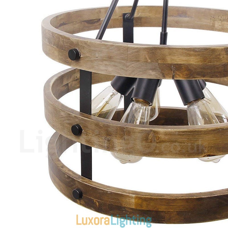 Designer Touch Decorative 5 Light Drum Vintage Wooden Chandelier Industrial Wind Loft Wood Linear Pendant Lighting
