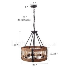 Designer Touch Decorative 5 Light Drum Vintage Wooden Chandelier Industrial Wind Loft Wood Linear Pendant Lighting