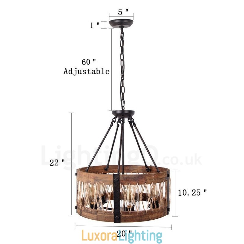 Designer Touch Decorative 5 Light Drum Vintage Wooden Chandelier Industrial Wind Loft Wood Linear Pendant Lighting