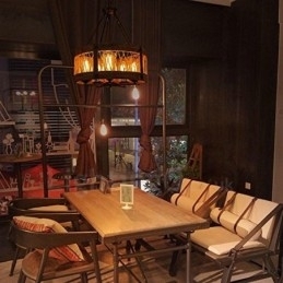 Designer Touch Decorative 5 Light Drum Vintage Wooden Chandelier Industrial Wind Loft Wood Linear Pendant Lighting