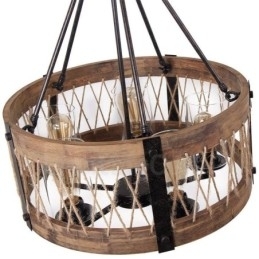 Designer Touch Decorative 5 Light Drum Vintage Wooden Chandelier Industrial Wind Loft Wood Linear Pendant Lighting
