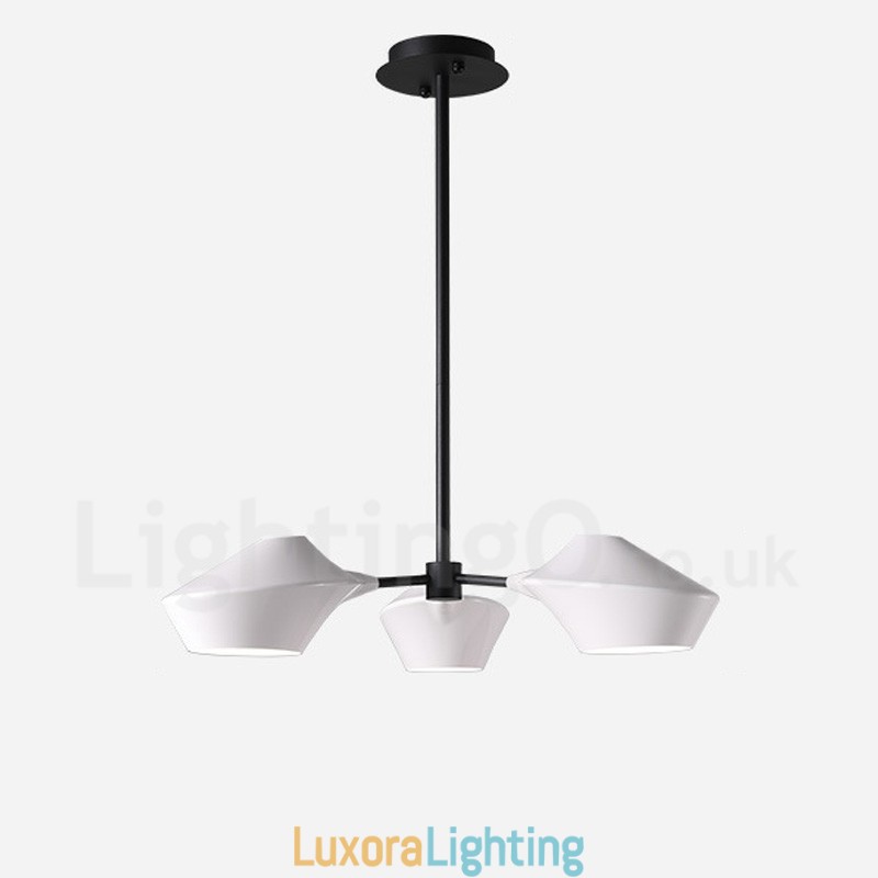 Designer Touch Decorative Linear Retro Chandelier 3 Light with Acrylic Shades Outdoors Garage