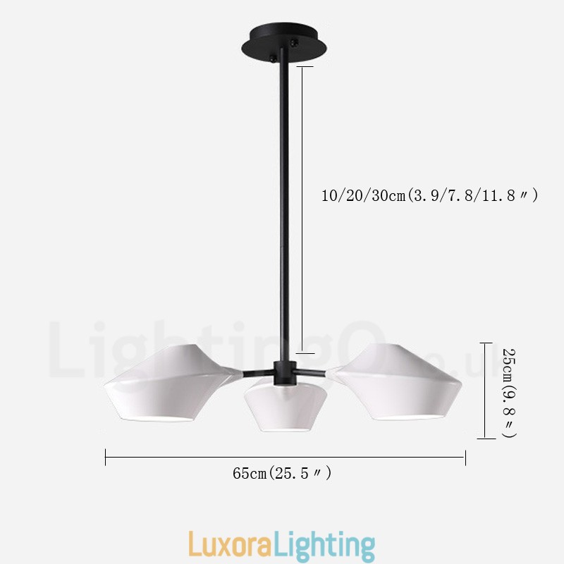 Designer Touch Decorative Linear Retro Chandelier 3 Light with Acrylic Shades Outdoors Garage