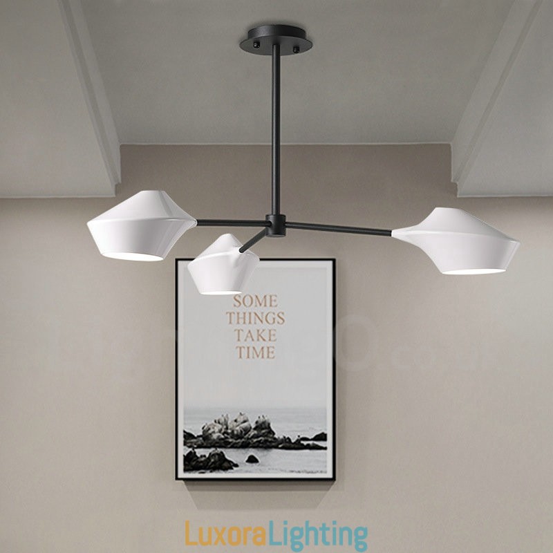 Designer Touch Decorative Linear Retro Chandelier 3 Light with Acrylic Shades Outdoors Garage