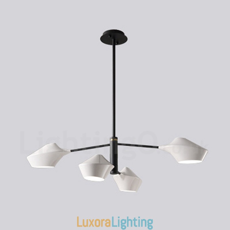 Designer Touch Decorative Two Tiers Linear Retro Chandelier 4 Light with Acrylic Shades Outdoors Garage