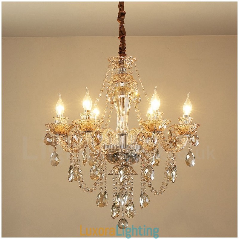 Designer Touch Decorative 6 Light Cognac Colour Elegant Crystal Candle Chandelier