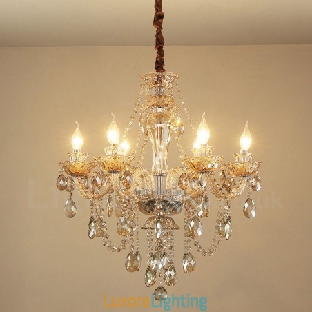 Designer Touch Decorative 6 Light Cognac Colour Elegant Crystal Candle Chandelier