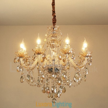 Designer Touch Decorative 8 Light Cognac Colour Elegant Crystal Candle Chandelier
