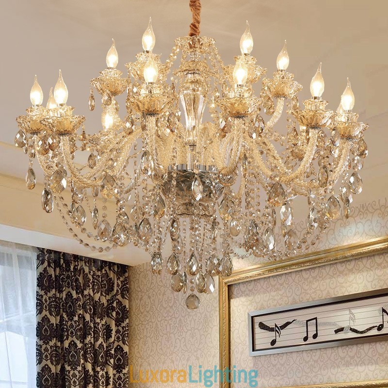 Designer Touch Decorative 18 (12+6) Light Cognac Colour Elegant Crystal Candle Chandelier