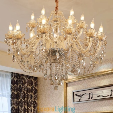 Designer Touch Decorative 18 (12+6) Light Cognac Colour Elegant Crystal Candle Chandelier