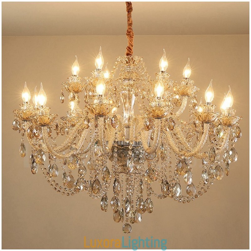 Designer Touch Decorative 18 (12+6) Light Cognac Colour Elegant Crystal Candle Chandelier