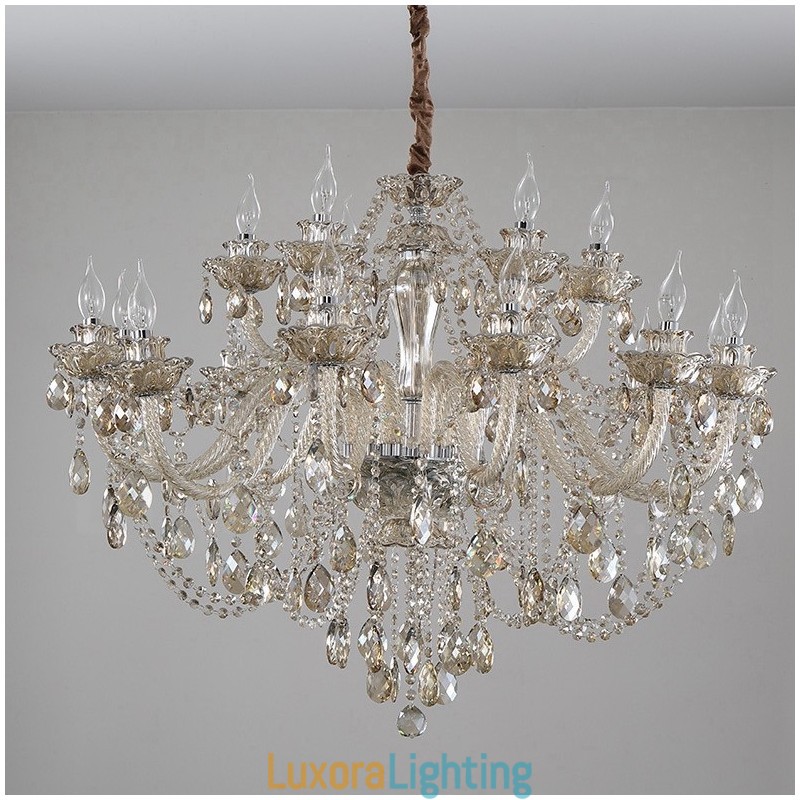 Designer Touch Decorative 18 (12+6) Light Cognac Colour Elegant Crystal Candle Chandelier